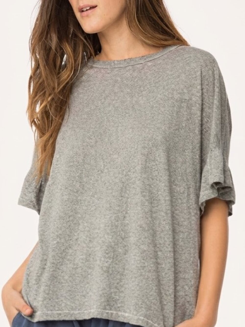 The Great. Ruffle Sleeve Top (Gray) 0